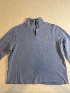 Ralph Lauren Light Blue Half-Zip Sweater with Yellow Logo Tag